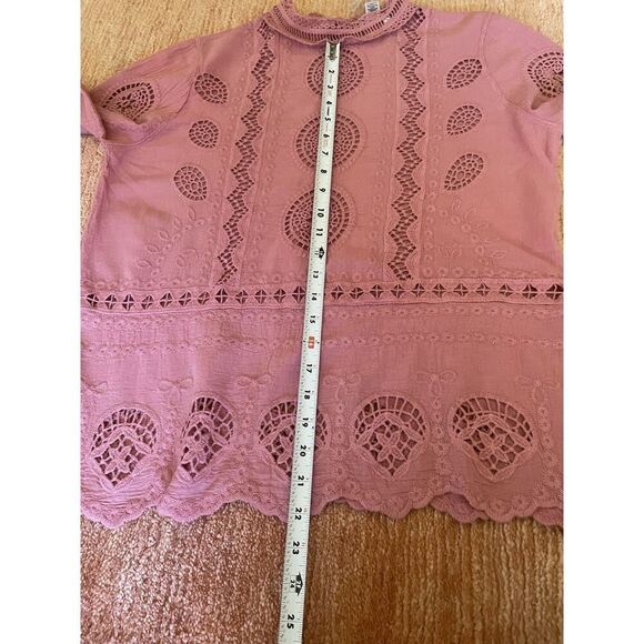 NWOT EST 1946 Pink Crochet Lace Blouse Women’s M Cotton Rayon Embroidered Top - Picture 7 of 8